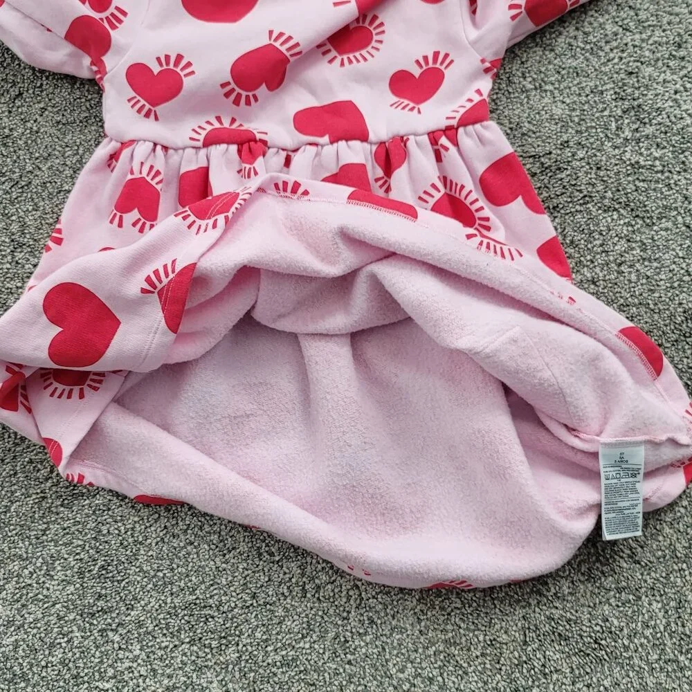 Girls Old Navy Pink Cozy Dress with Red Hearts 5T